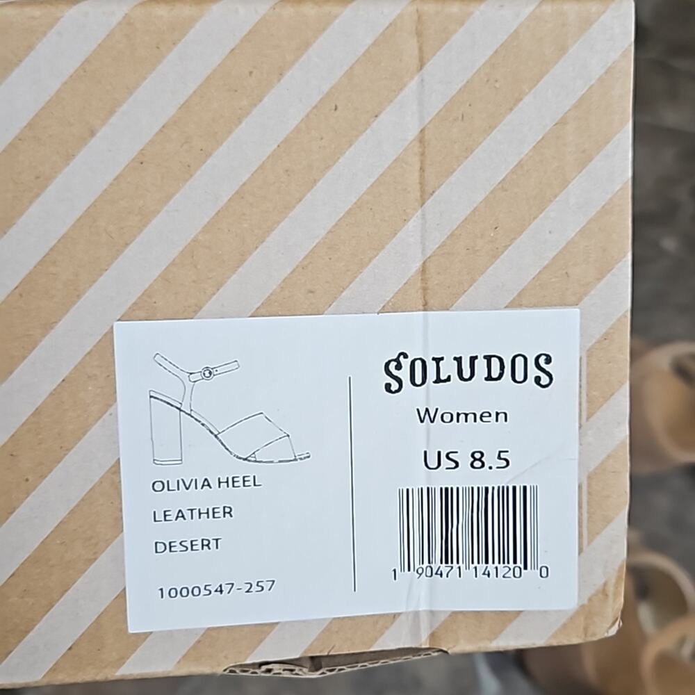 New in Box Soludos Olivia Heel Leather Sandal Sz 8.5 in Desert - Picture 6 of 11